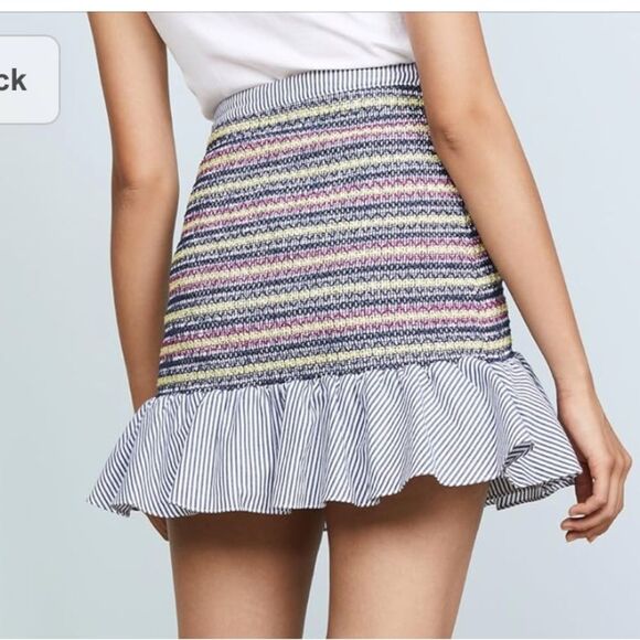 PARKER NWT Jordon Fitted Smocked Stretch Ruffle Mini Skirt Womens 8 Preppy Fairy - Picture 11 of 14